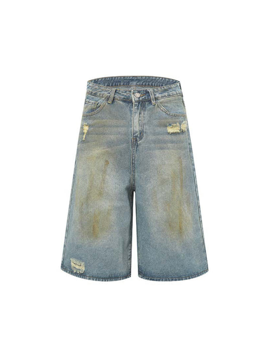 Washed Distressed Spray-Painted Ripped Jorts