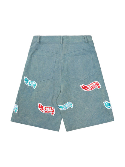 Original Street Embroidered Patch Denim Shorts