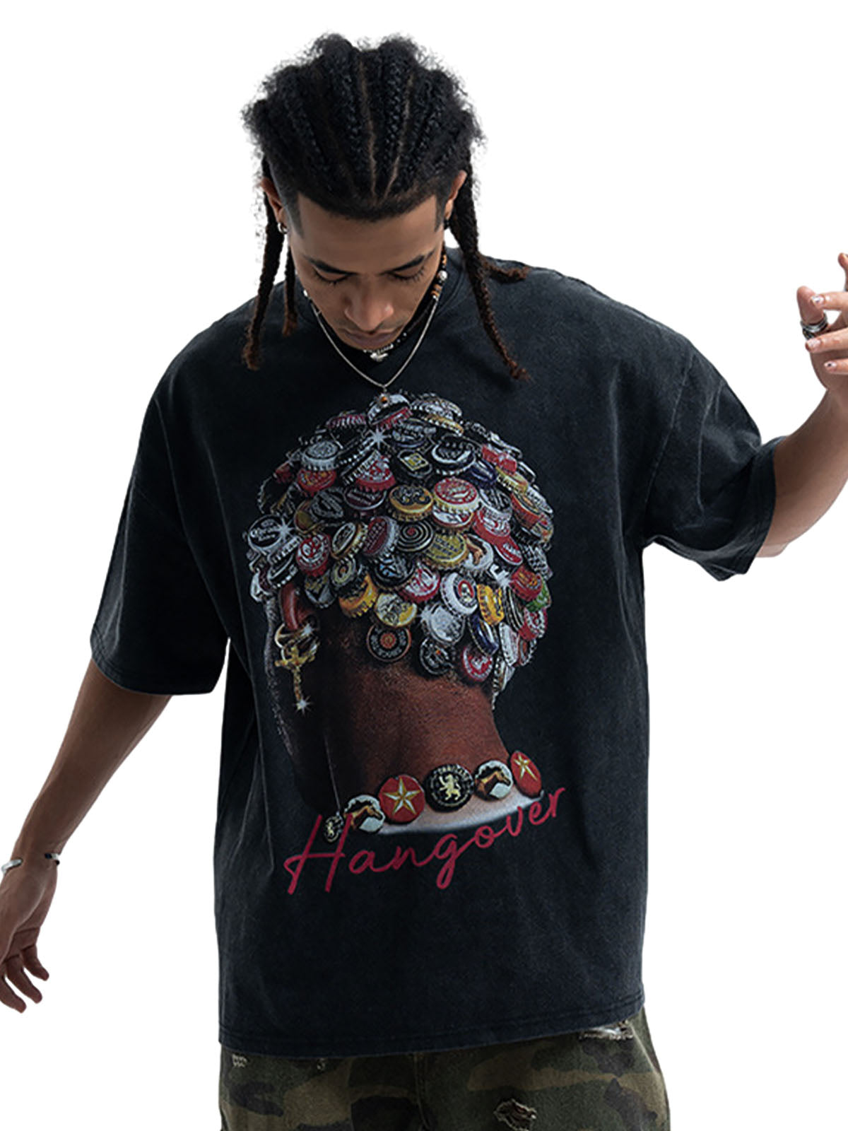 Street Washed Portrait Print T-shirt