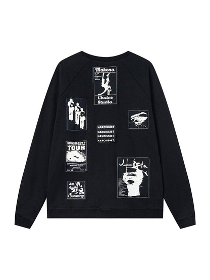 Retro Applique Embroidery Printed Long Sleeve T-Shirt