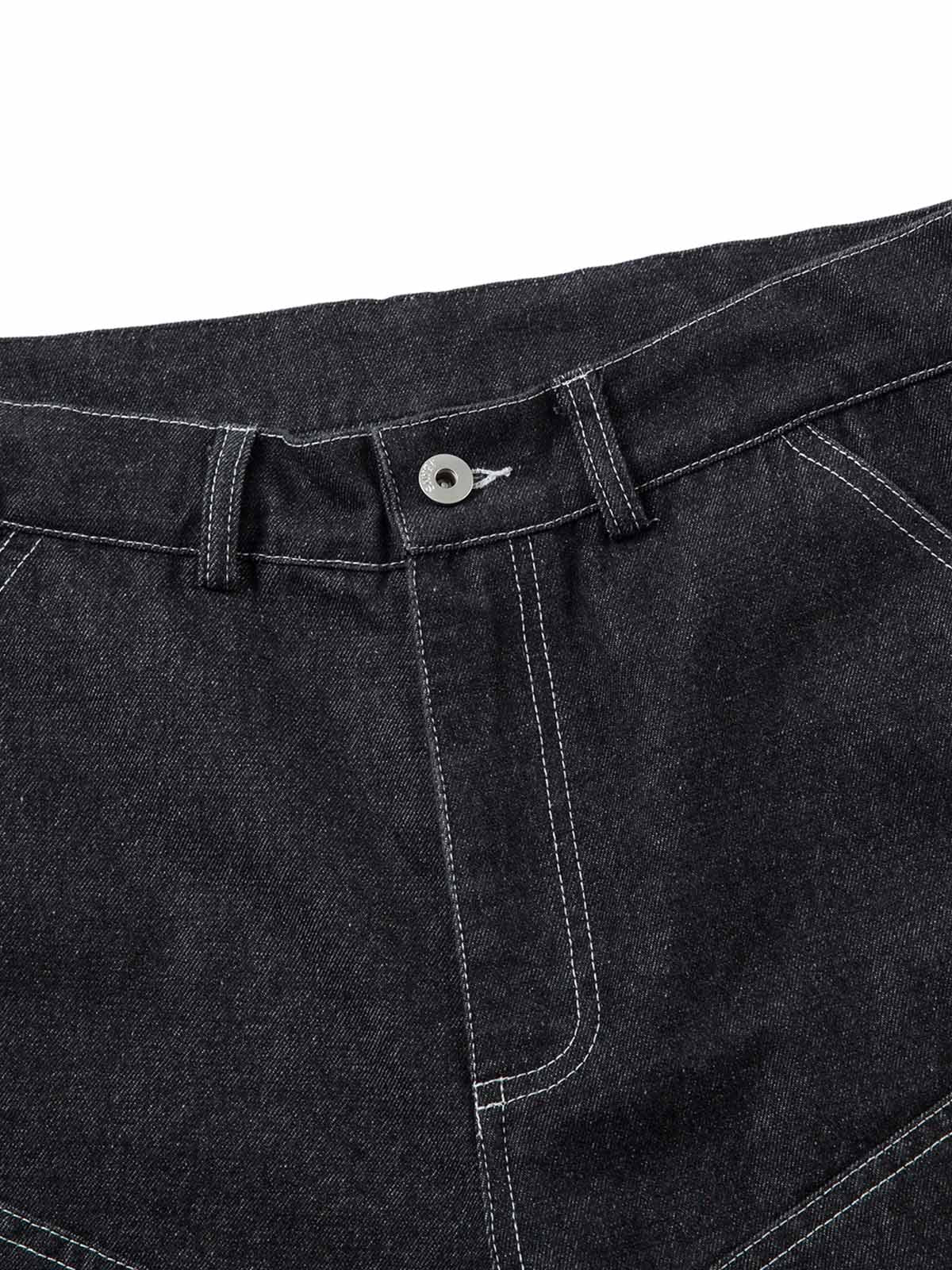 Deconstructed Split Topstitched Pleated Pocket Jeans