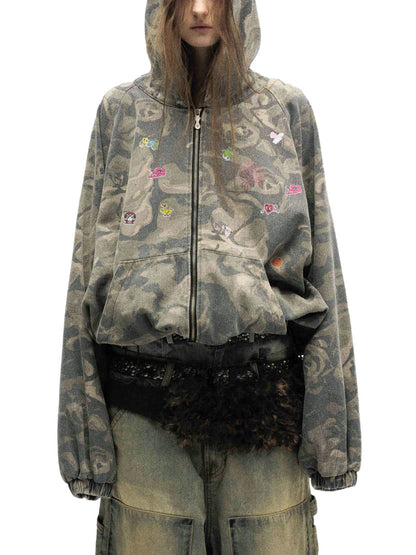 Graffiti Camouflage Patchwork Hooded Jacket