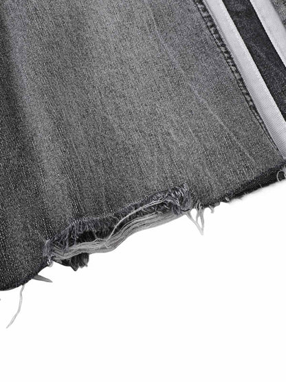 Distressed Washed Patchwork Denim Cropped Jorts