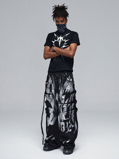 Deconstructed Brushed Silver Ribbon Drawstring Pant - 2177