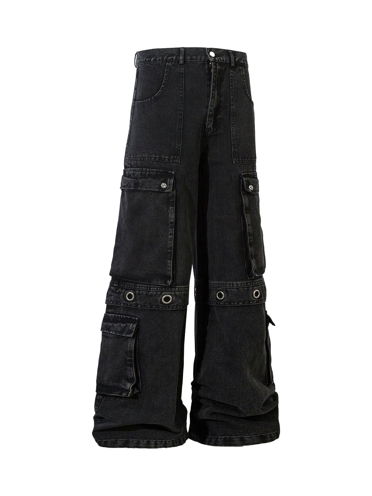 Grommet Design Multi-Pocket Cargo Jeans