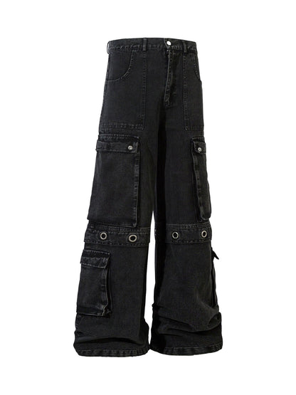 Grommet Design Multi-Pocket Cargo Jeans