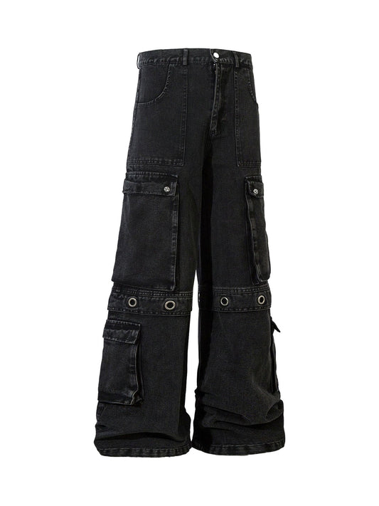 Grommet Design Multi-Pocket Cargo Jeans