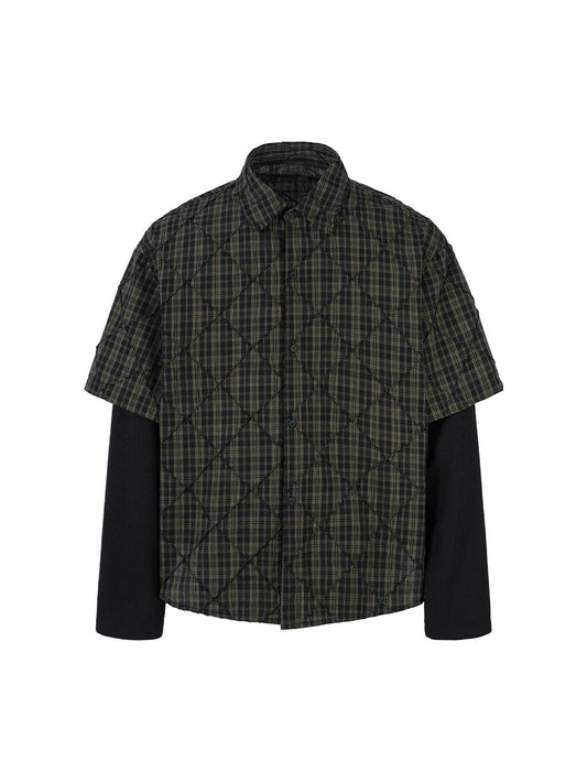 Heavy Plaid Pleated Striped Faux Two-Piece Polo Shirt