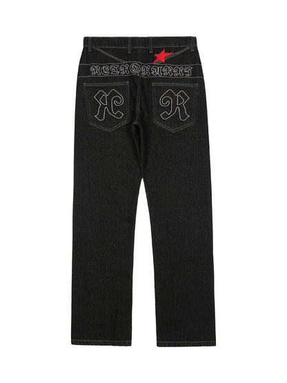 Dark Gothic Embroidered Star Straight Jeans