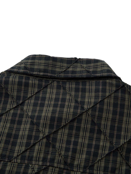 Heavy Plaid Pleated Striped Faux Two-Piece Polo Shirt