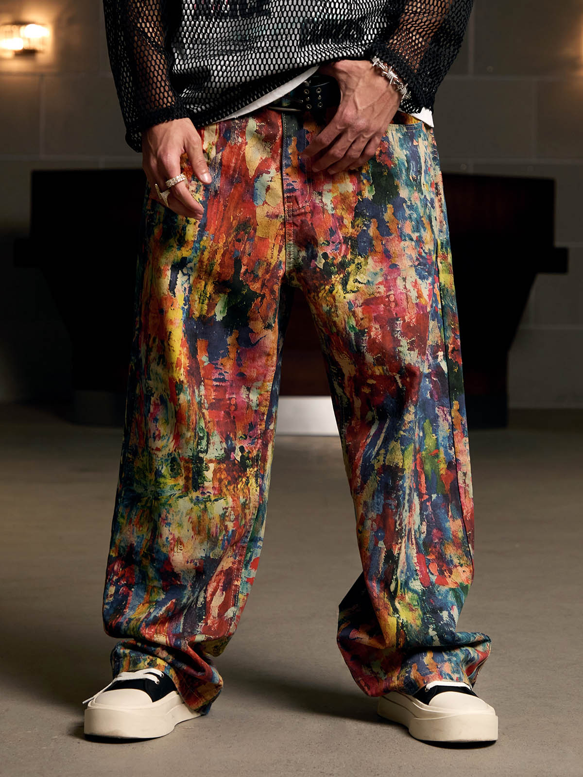 Street Oil Painting Color Straight Jeans - 2348