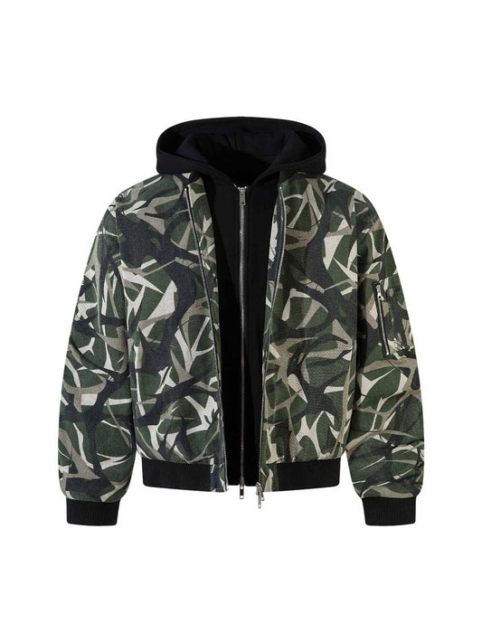 Thesupermade Camouflage Faux Two-piece Hooded Fleece Jacket Tracksuit - 2331