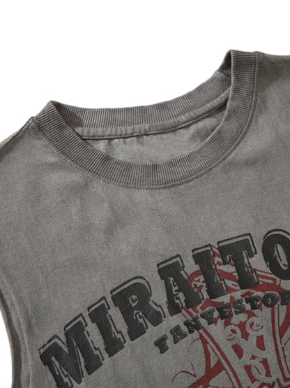 Distressed Ripped Graphic Cross Print Vest