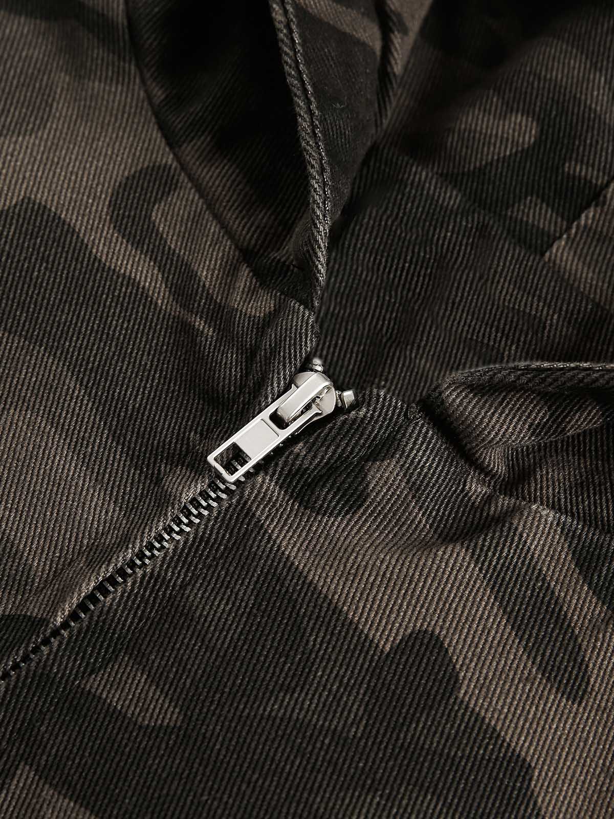 Deconstructed Camouflage Workwear Cardigan Hooded Jacket - 2290