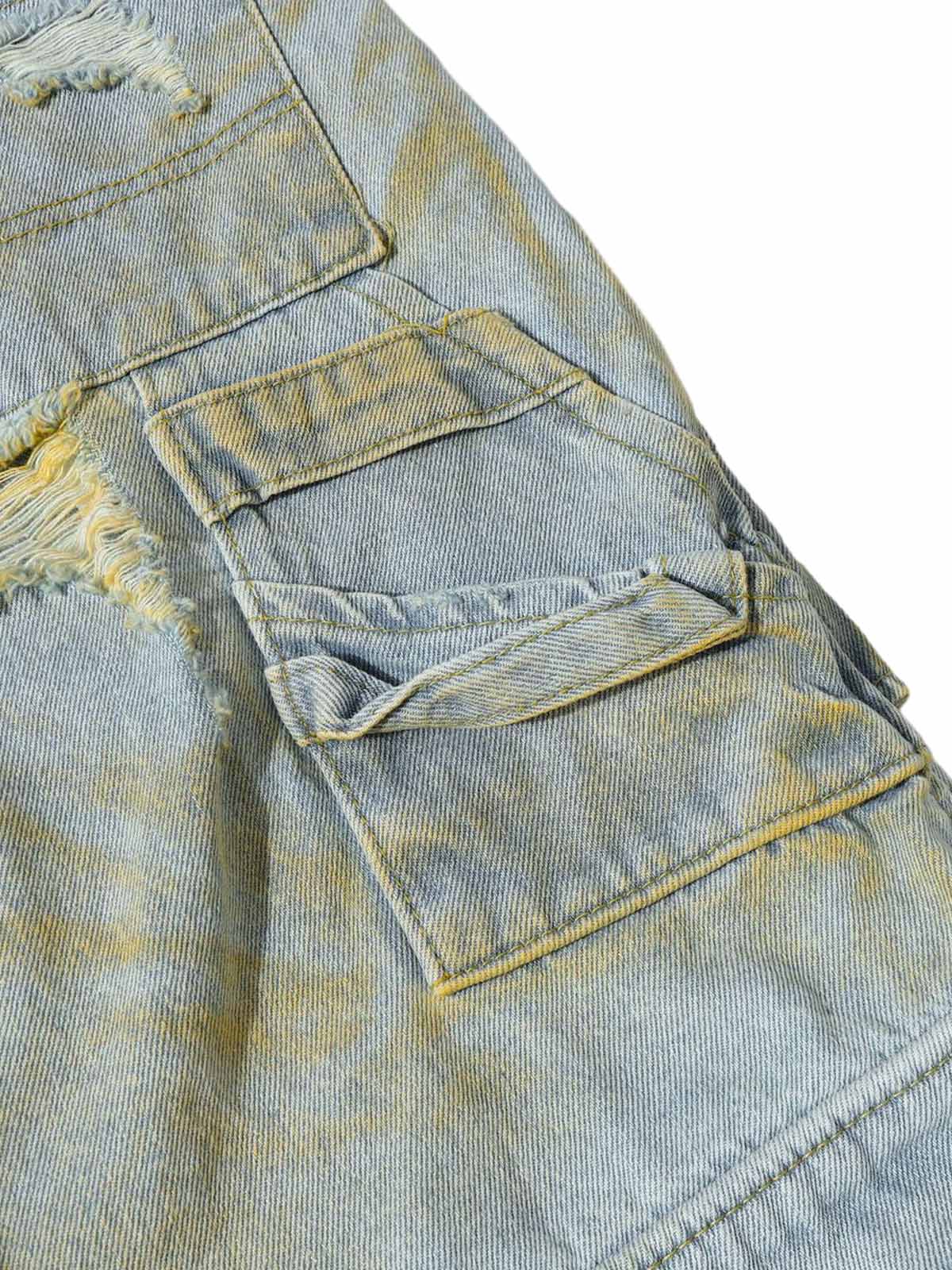 Distressed Tie-Dye Denim Shorts