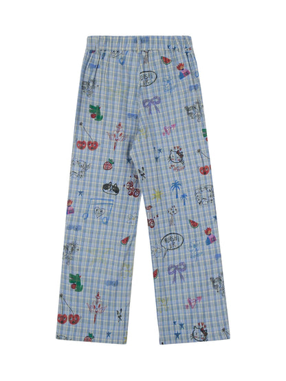 Fun Floral and Fruit Prints Plaid Pants