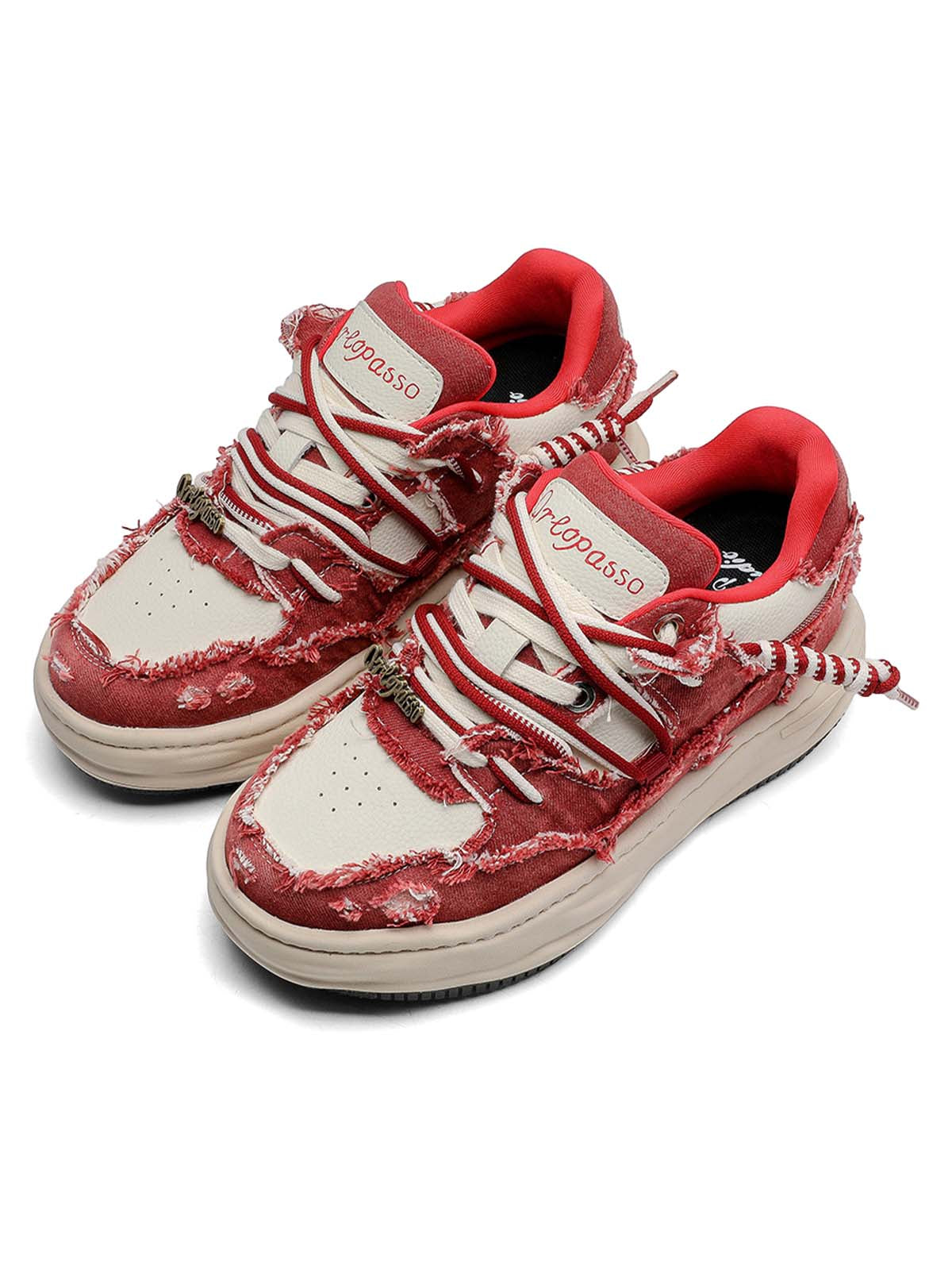 Washed Denim Low-Top Raw Edge Sneakers