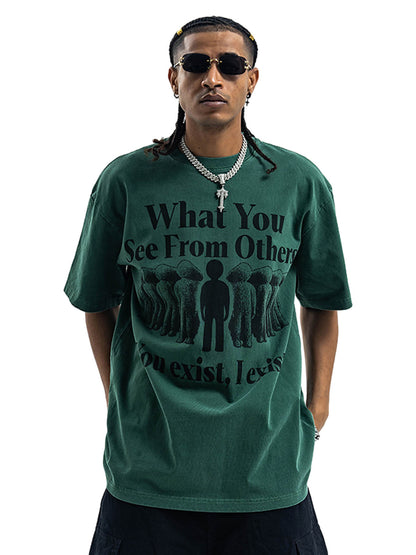 Street Retro Portrait Letter Print T-Shirt