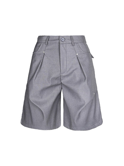 Street Retro Pleated Rivet Shorts