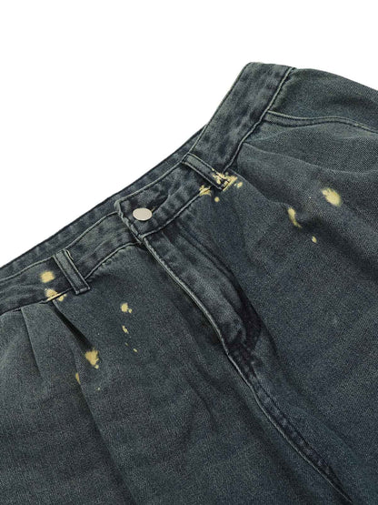 Spray-painted Reverse Pleated Cargo Jeans - 2293