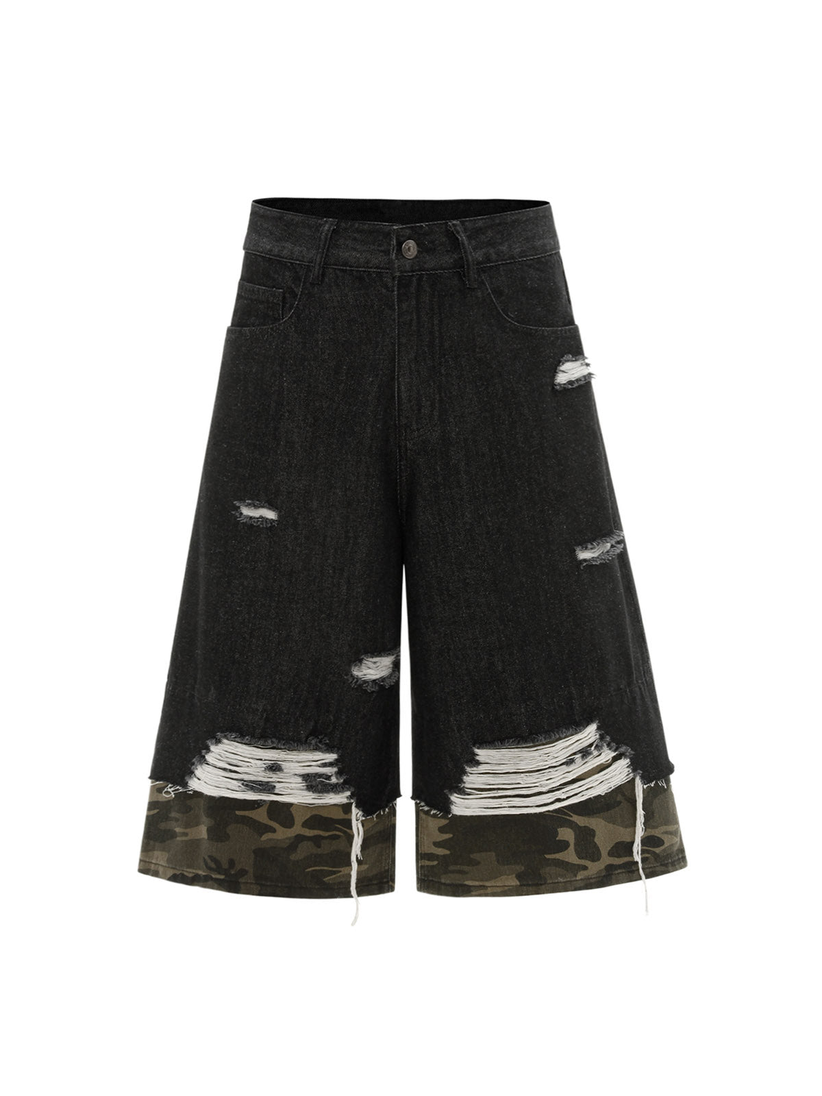 Patchwork Camouflage Ripped Denim Jorts
