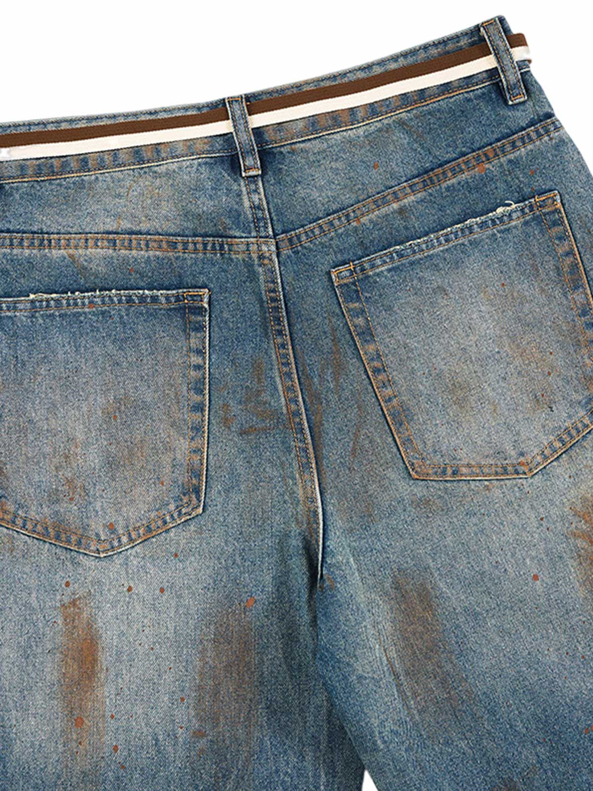 Retro Ink-Splashed Ripped Jeans