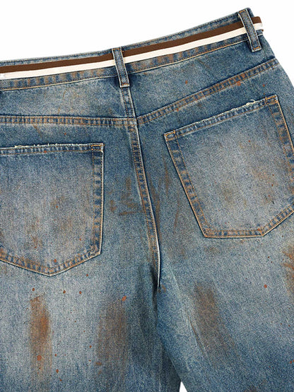 Retro Ink-Splashed Ripped Jeans