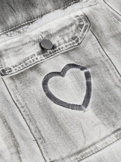 Distressed Denim Embroidery Jacket