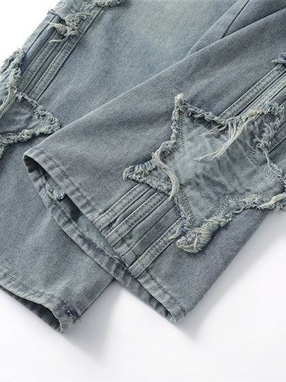 Distressed Raw Edge Baggy Jeans