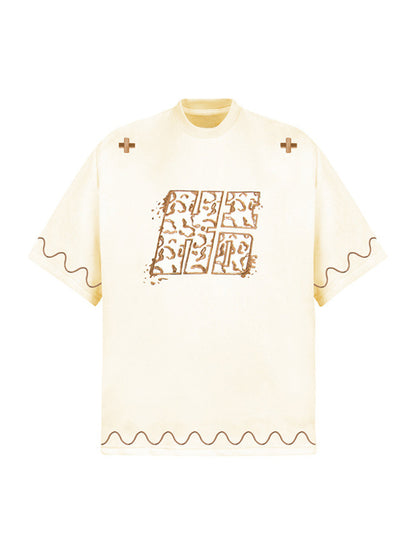Cross and Wave Print T-Shirt