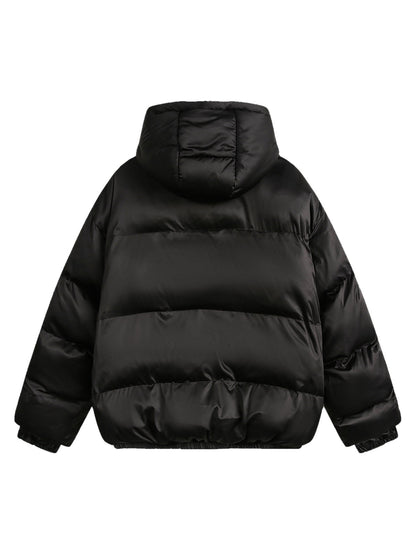 Thesupermade Vintage Print Stand Collar Hooded Puffer Jacket