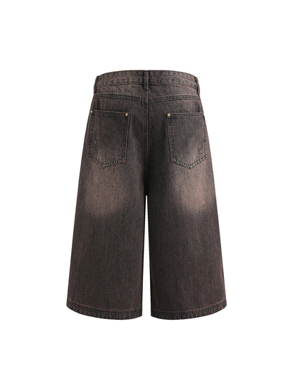 Distressed Washed Denim Cropped Jorts