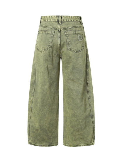 Washed Distressed Ripped Barrel Jeans