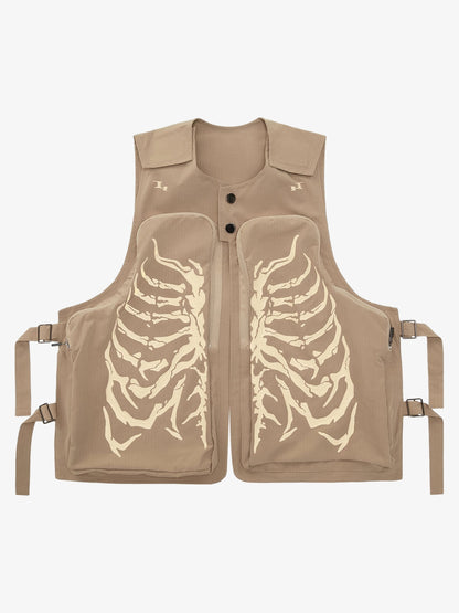 Thesupermade Skeleton Print Padded Cargo Vest -1201