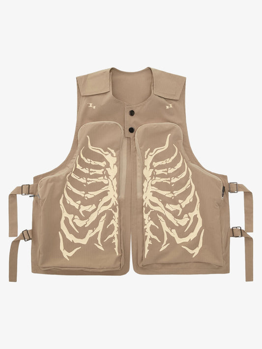 Thesupermade Skeleton Print Padded Cargo Vest -1201