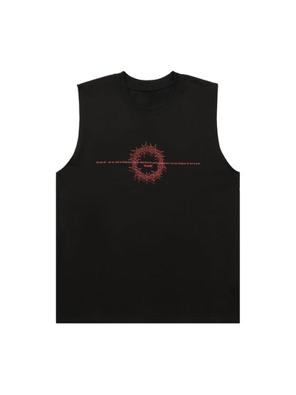 Thesupermade Thorn Ring Retro Font Street Rap Sleeveless Vest