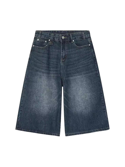 Thesupermade Retro Ripped Blue Straight Wide Leg Jort - 2079