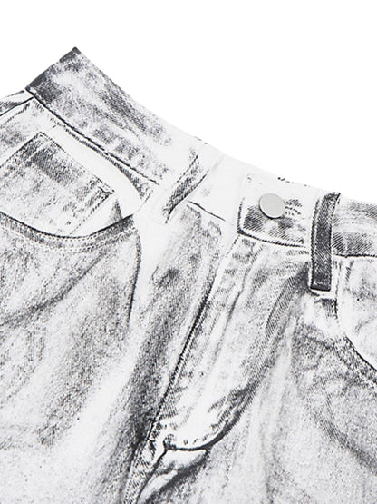 Wasteland Style Niche Design Dirty White Loose Jeans - 2114