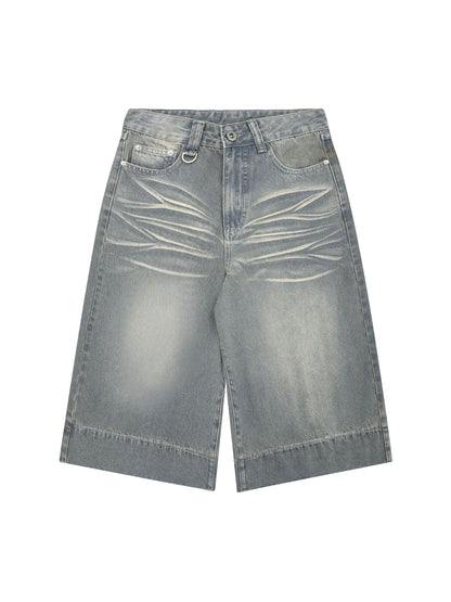 Thesupermade Washed Denim Hip-Hop Shorts - 2372